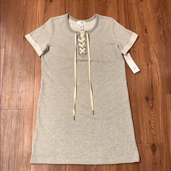 just be Dresses & Skirts - Grey lace up dress size small